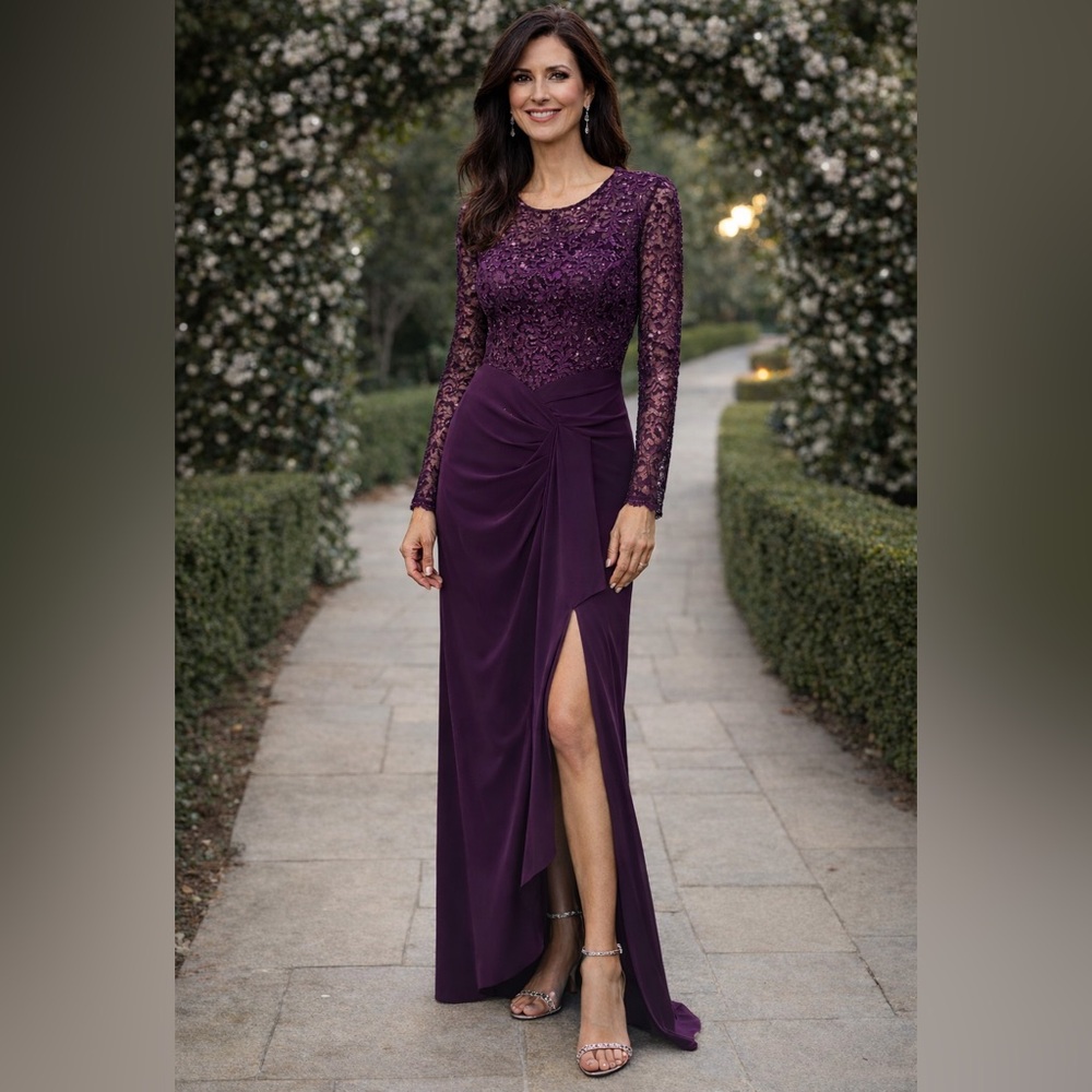 Chic Long Sleeve Purple Lace Dress